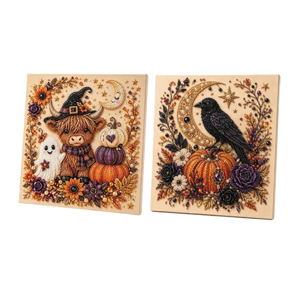 Ad 2Pcs ​Halloween Pearl Diamond Painting Set, Creative Craft Kit For Adults