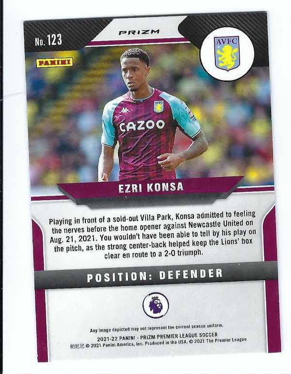 Miniatura 2 de EZRI KONSA 2021-22 Panini Prizm English Premier League EPL Soccer #123 SILVER PRIZM PARALLEL Card England Aston Villa FC