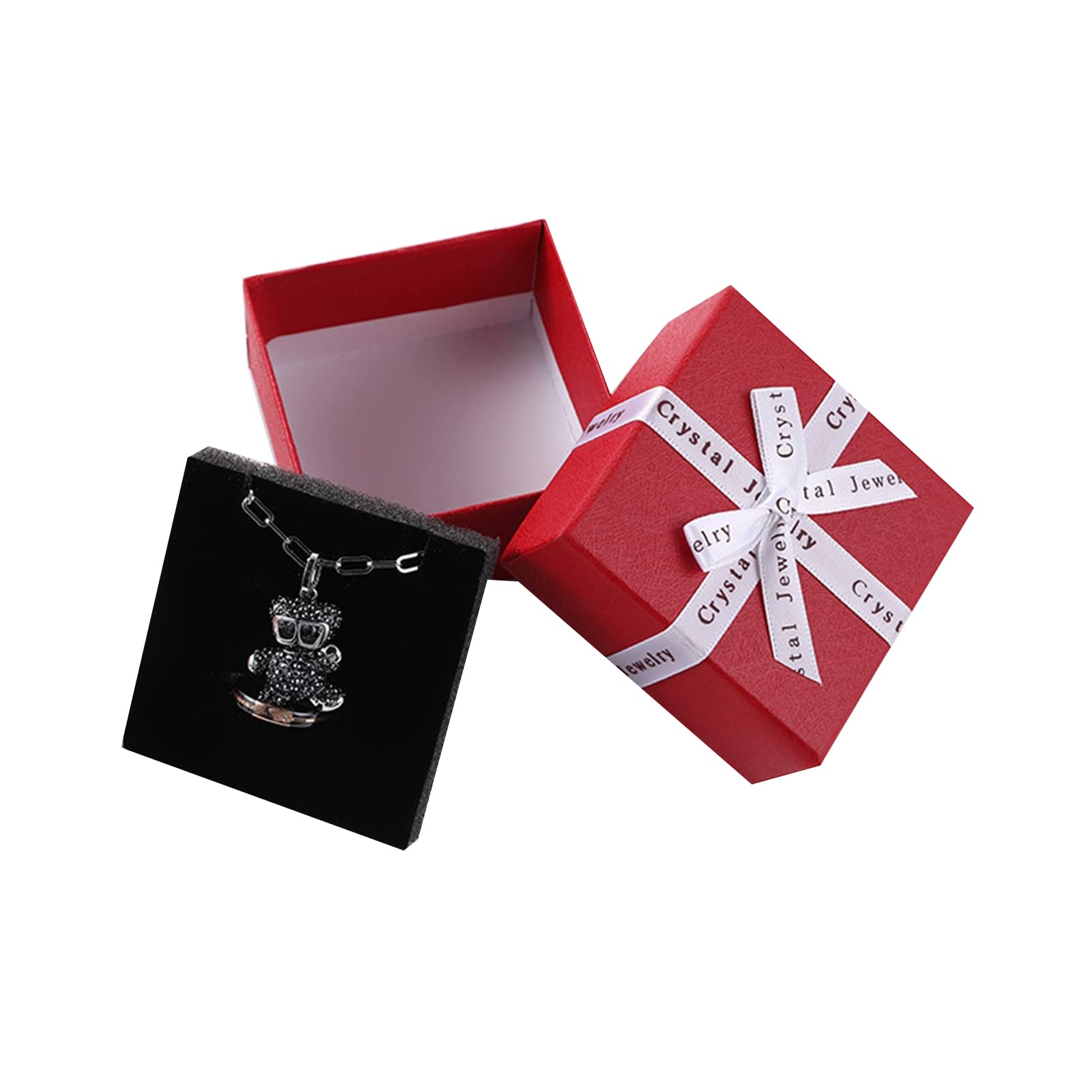 Restokki Bow Tie Gift Boxes Multipurpose English Letters Bow Tie Small Jewelry Boxes with Lid for Necklaces Earrings Rings (Red/letter bow 7.5 * 7.5 * 3.5 (including sponge))