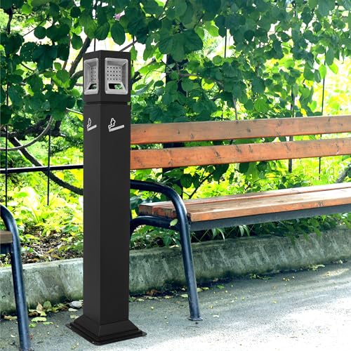 Image of Commercial Butt Receptacle Outdoor Trash Can for Patio, 4 Sides Opening Square Ash Bin, Garbage Waste Container with Removable Inner Bucket for Hotel Driveway