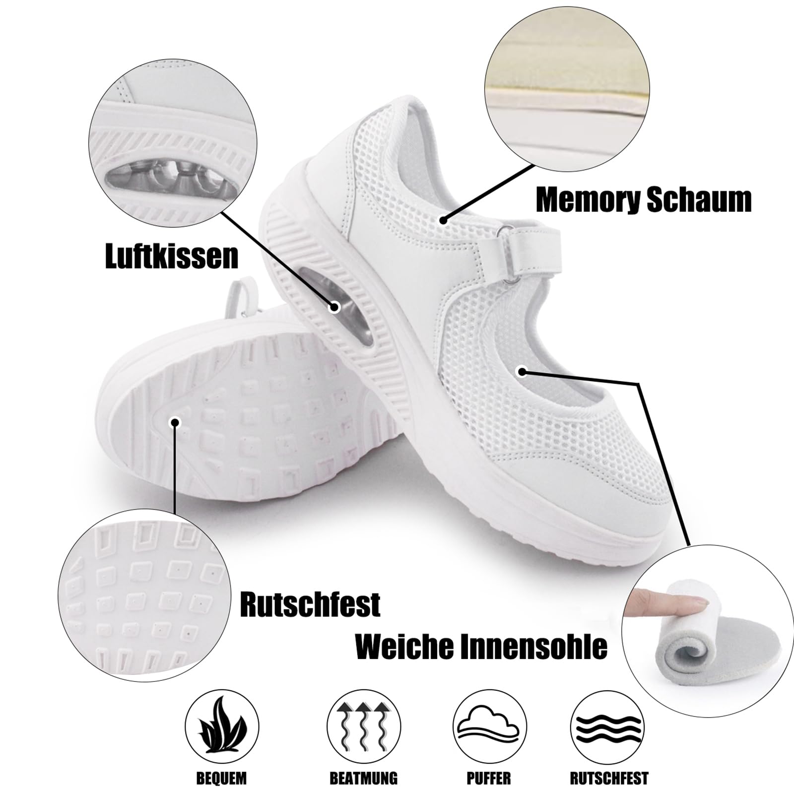 Git-up Damen Walking Schuhe mit Klettverschluss Atmungsaktives Vermascht Krankenschwester Schuhe Leichtes Memory Schaum Luftkissen Sneaker