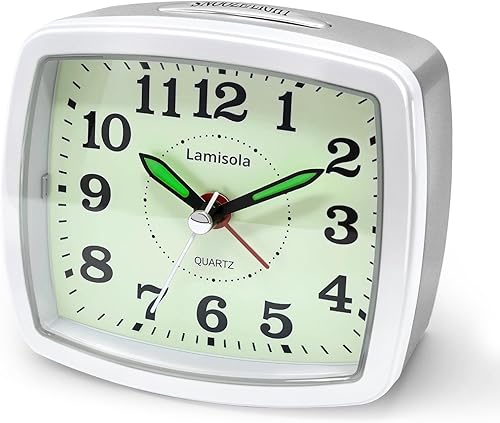 Miniatura 11 de Reloj despertador analógico de viaje con batería, reloj pequeño para dormitorio, escritorio, mesa, estante de reloj, habitación, oficina, baño,