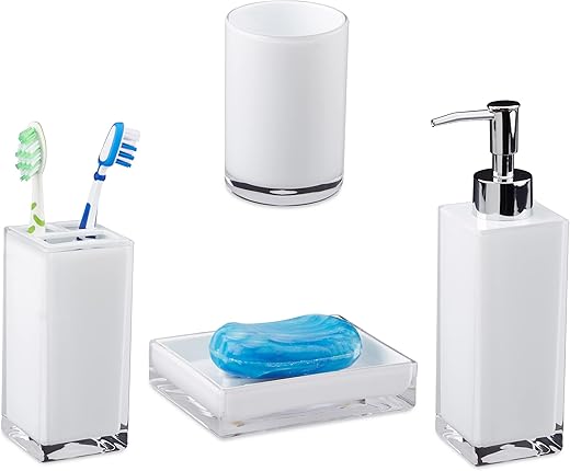Relaxdays 10022586_49 Set 4 Accessori Bagno Bicchiere Igiene Dentale Portaspazzolini Dispenser Sapone...