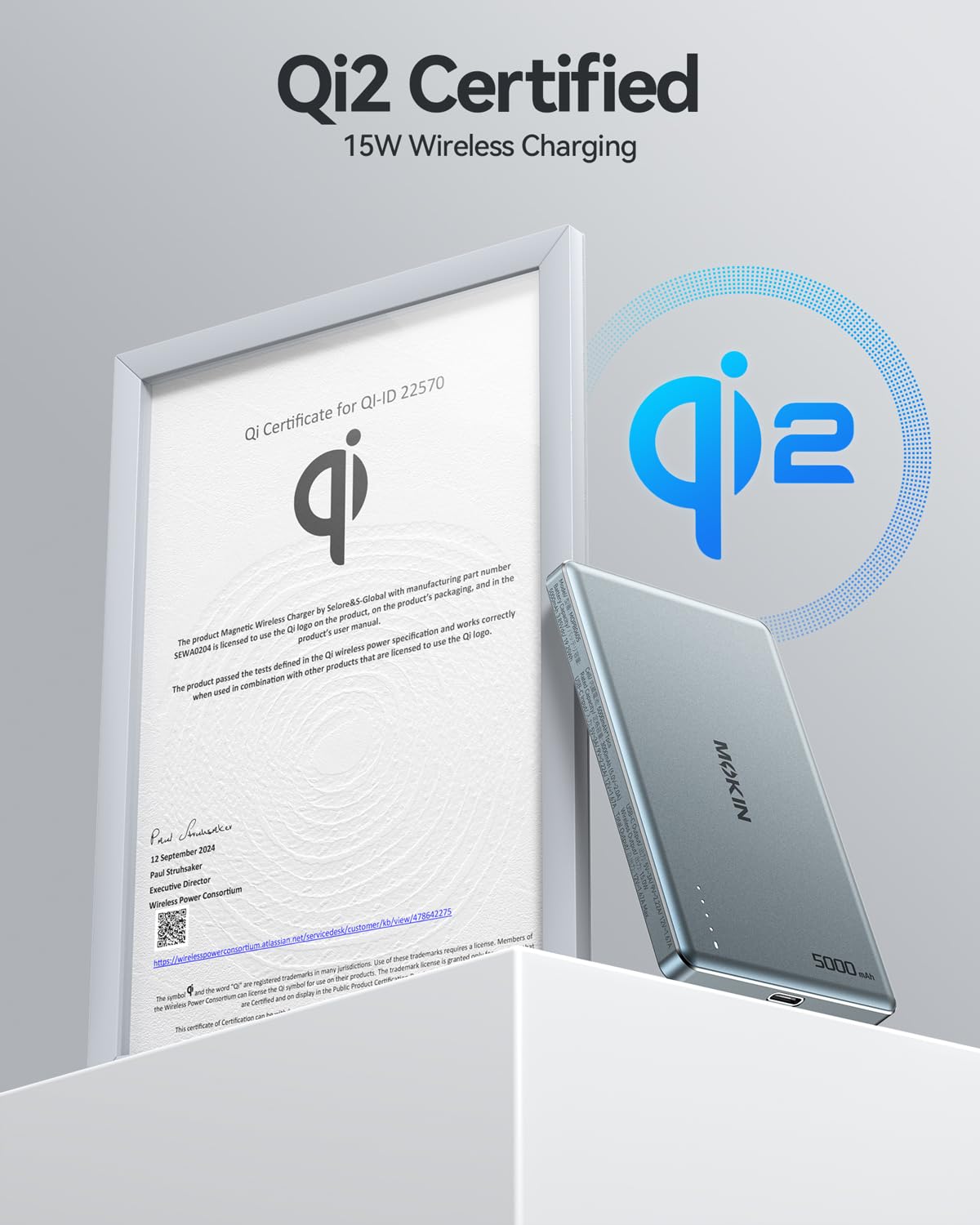 Portable Charger for Magsafe, Qi2 Certified Power Bank Ultra Slim, 5000mAh Magnetic Battery Pack with USB C PD 20W Fast Charging, 15W Wireless Charging Card Compatible with iPhone 16/15/14/13/12 Serie