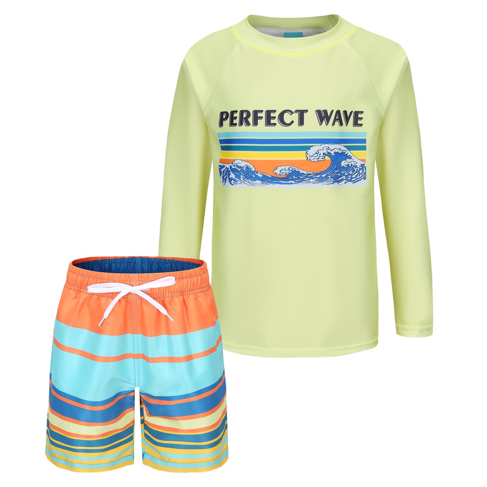 Boys Two Piece Rash Guard Swimsuits Set with Swim Trunk Kids Long Sleeve Bathing Suit Swimwear Set
