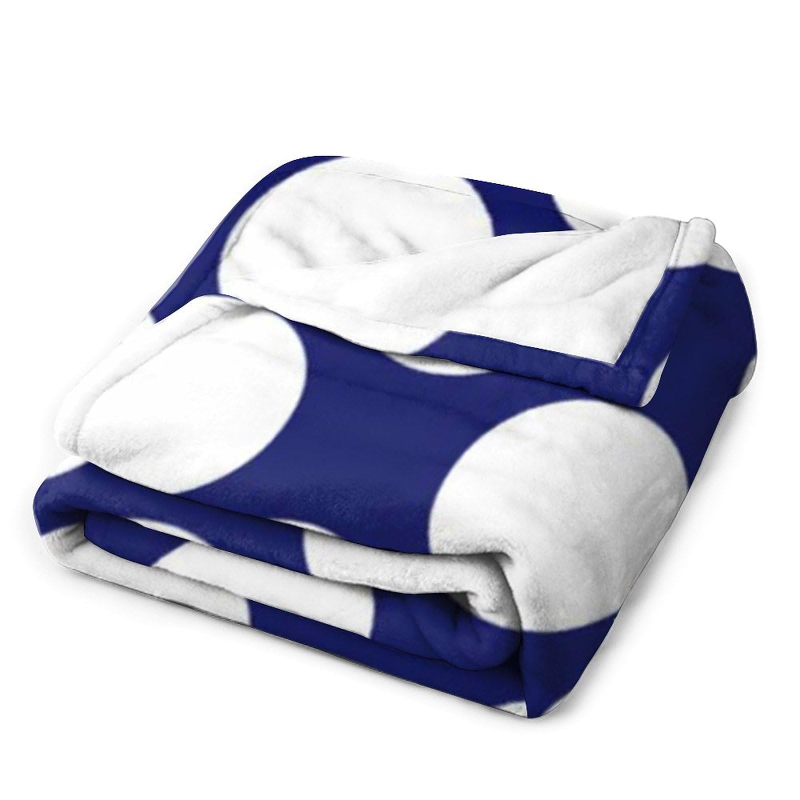 Manta de felpa, color azul marino, blanco, lunares, suave, esponjosa, acogedora, manta de franela para todas las estaciones, para sofá cama, 60 x 80 pulgadas