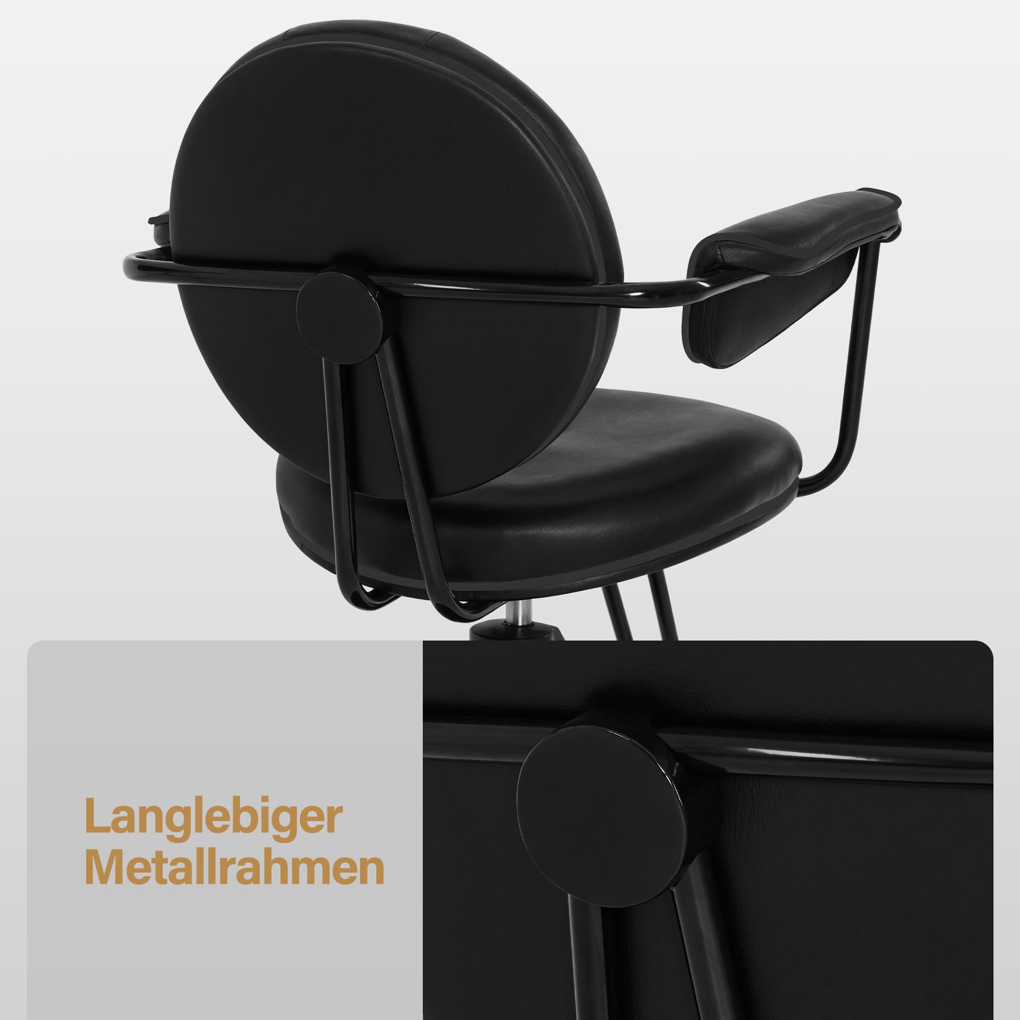 Barberpub Friseurstuhl mit Hydraulikpumpe 360° Drehbar Höhenverstellbar PVC Kunstleder Vintage Schwarz