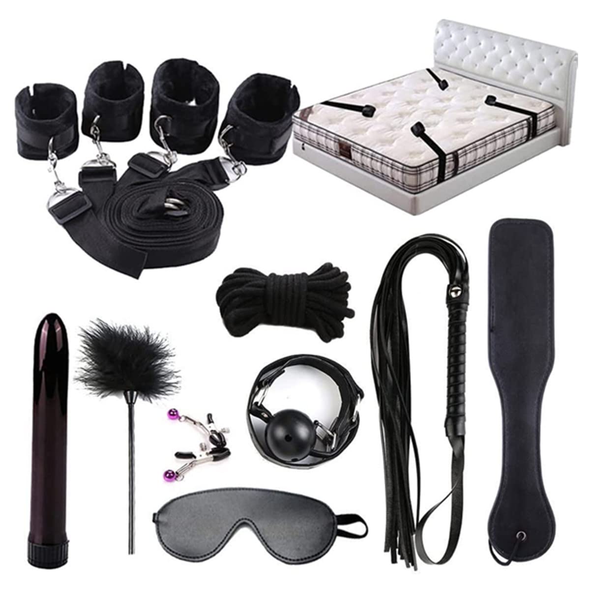 Conjunto de Ropa de Cama de Nylon Negro 9 Piezas, Unisex, Adultos