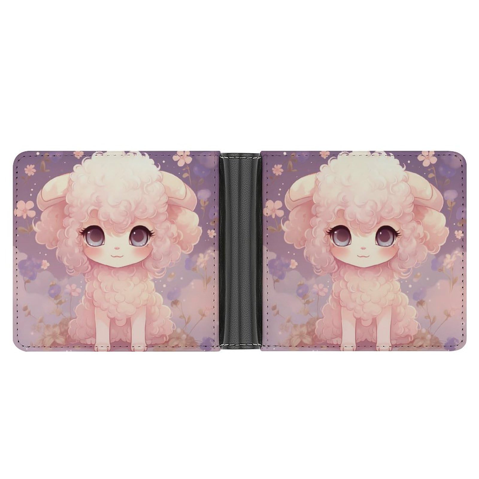 Cute Sheep Bifold Wallet PU Leather Coin Purse Lightweight Credit Card Holder Wallet Money Clip