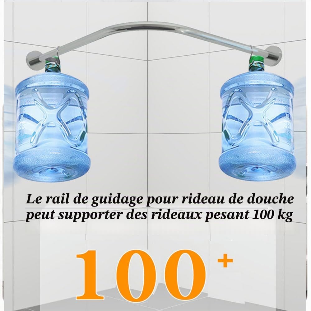 Tringle de Douche en L en Acier Inoxydable 304, Barre Rideau de Douche d’Angle Ajustable, Installation Sans/Avec Perçage, pour Salle de Bain, 75–95 cm x 75–95 cm