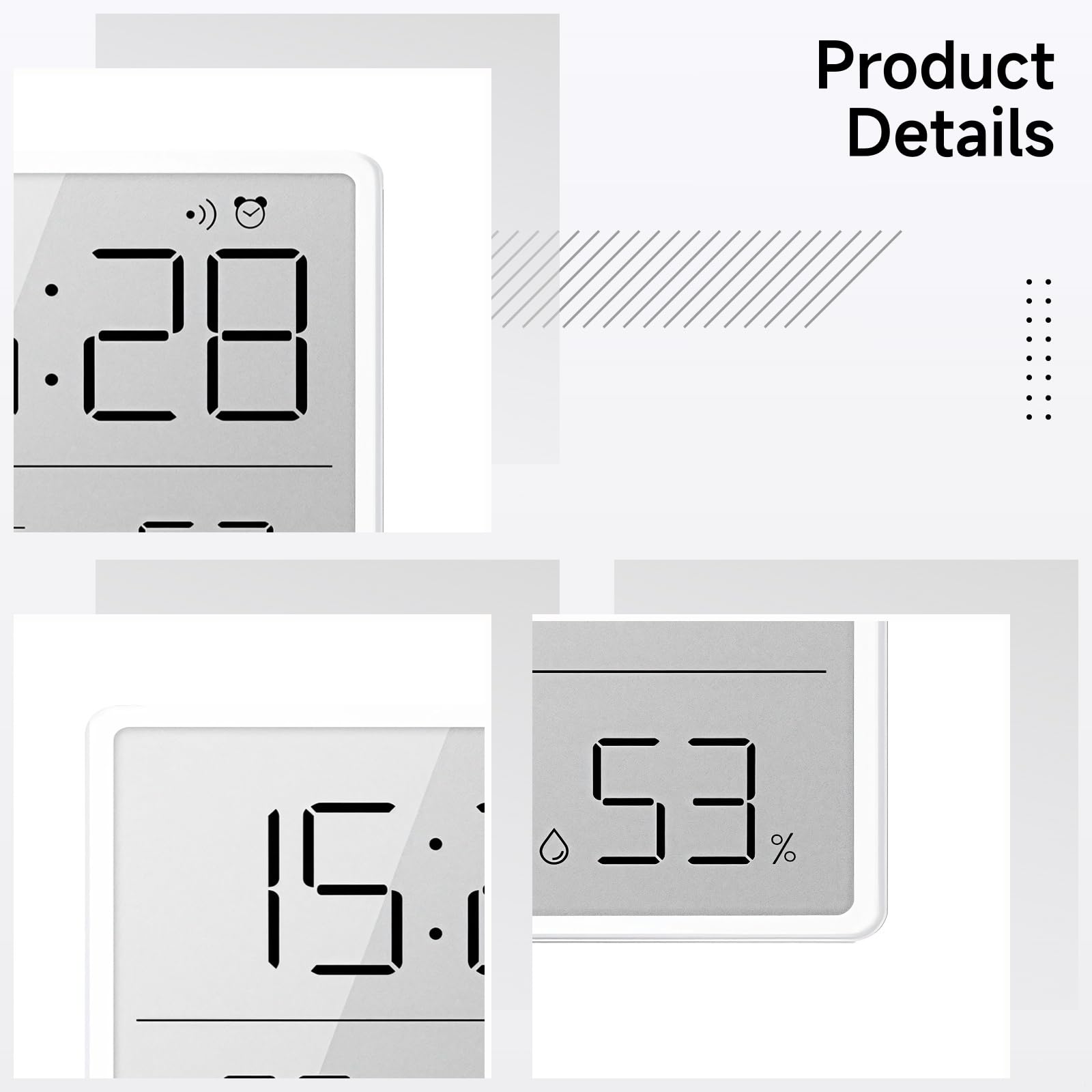 Bosreroy Ultra Thin Digital Wall Clock, LCD Display with Temperature and Humidity Monitoring, Multi-Functional Alarm, Portable Battery Operated