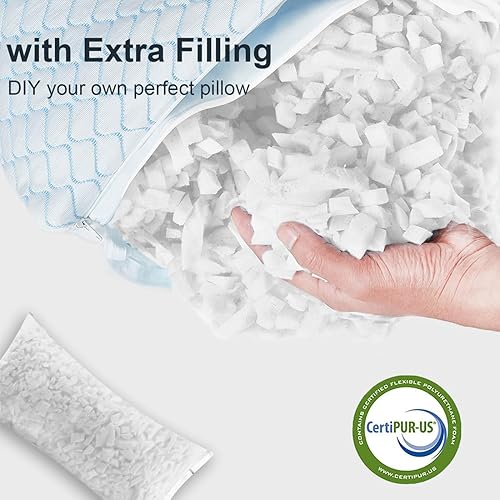 Miniatura 3 de Almohadas de cama refrescantes para dormir, paquete de 2 almohadas de espuma viscoelástica trituradas, almohadas ajustables tamaño King, juego de 2