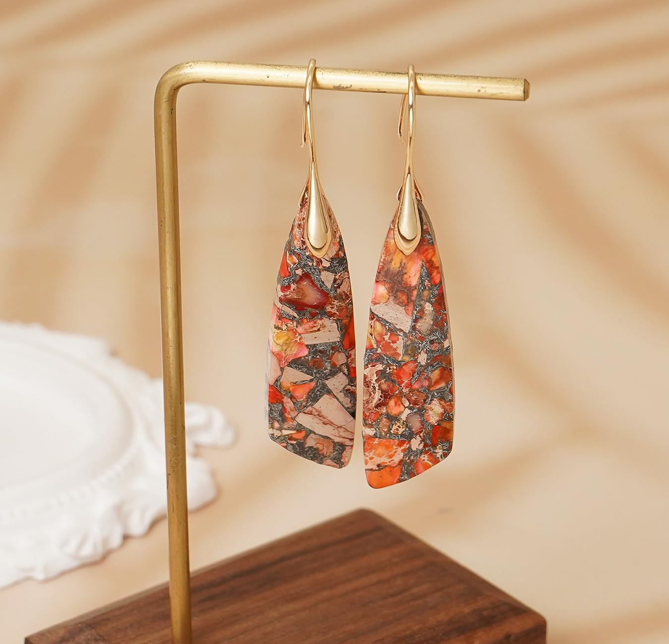 Natural Stone Earrings for Women Boho Triangles Dangle Drop Earrings - Image 4