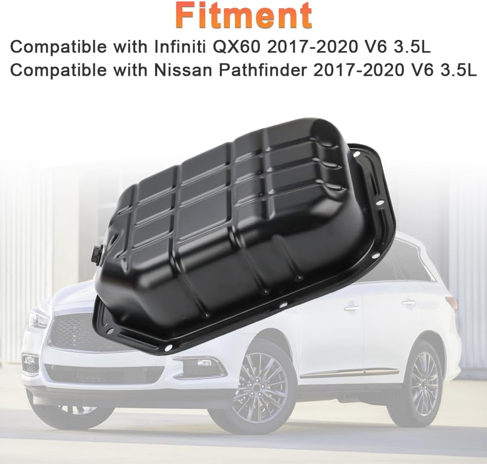 Lower Engine Oil Pan Sump with Drain Plug Compatible with Nissan Pathfinder Infiniti QX60 2017-2020 3.5L Replacement for 111106KA0B NSP47A