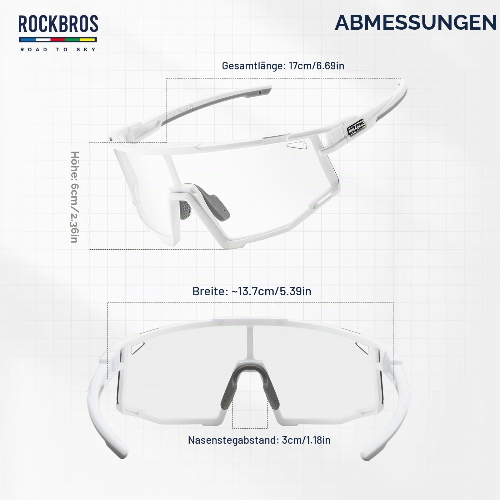 ROCKBROS Road to Sky Fahrradbrille Selbsttönende, Überbrille für Sehstärken | TR90-Rahmen Rutschfest Leicht, Sportsonnenbrille für Rennrad Outdoor Alltag
