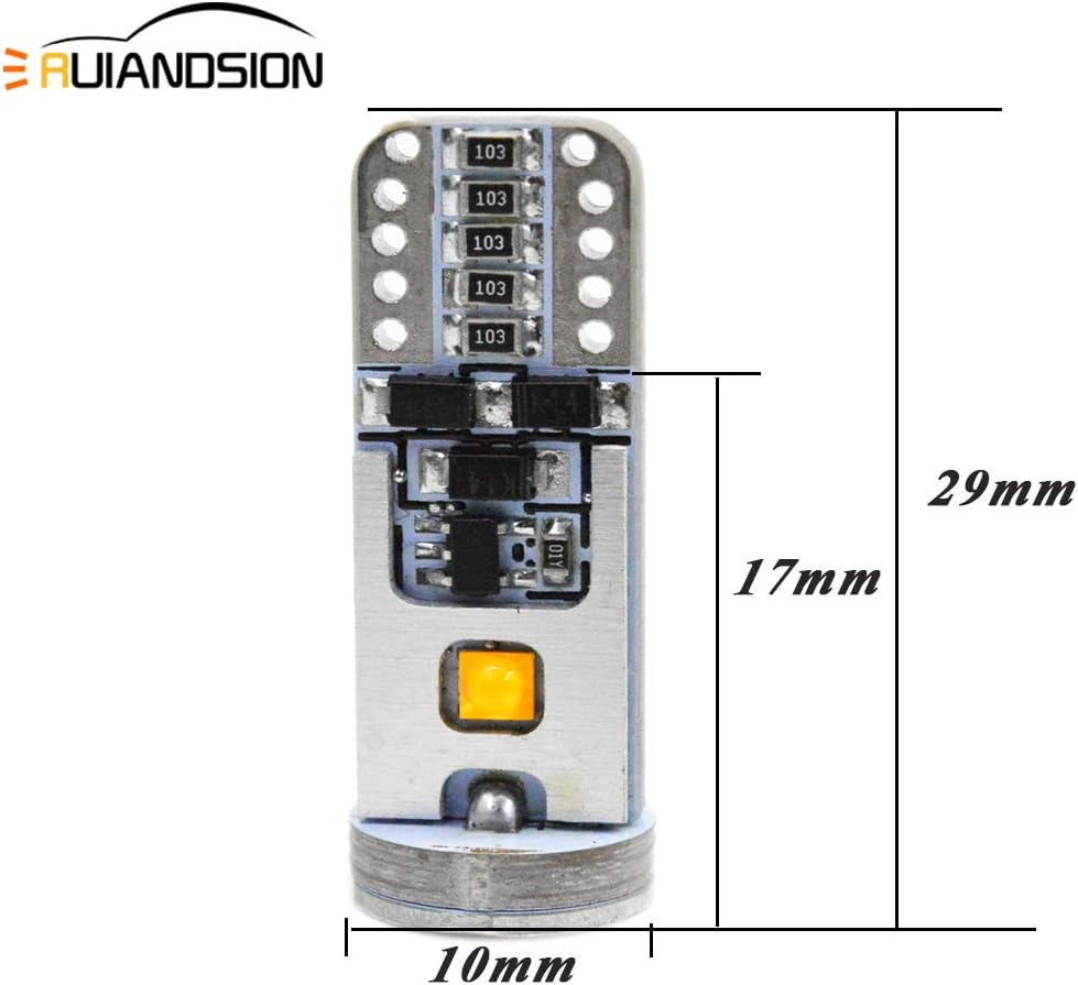 Ruiandsion 10pcs 194 LED Light Bulb 12-24V Super Bright 2525 LED Chipsets 168 2825 W5W T10 Wedge LED Replacement Bulbs Canbus Error Free for Car Door Courtesy License Plate Lights,Yellow