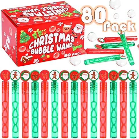 80 PCS Christmas Bubble Wands,Mini Bubbles Party Favors for Christmas,Perfect for Classroom Awards,Goody Bag Filler,for Boys Girls Kids Adults Cover