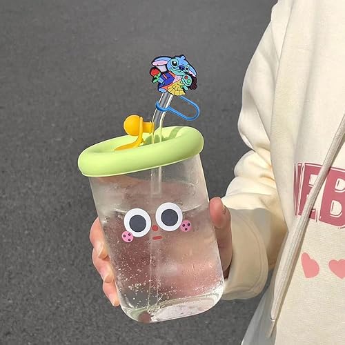 Miniatura 3 de ZOSTLAND 8 tapas de paja con diseño de dibujos animados de puntada de baile, tapones de paja reutilizables de silicona, compatible con Stanley de 30