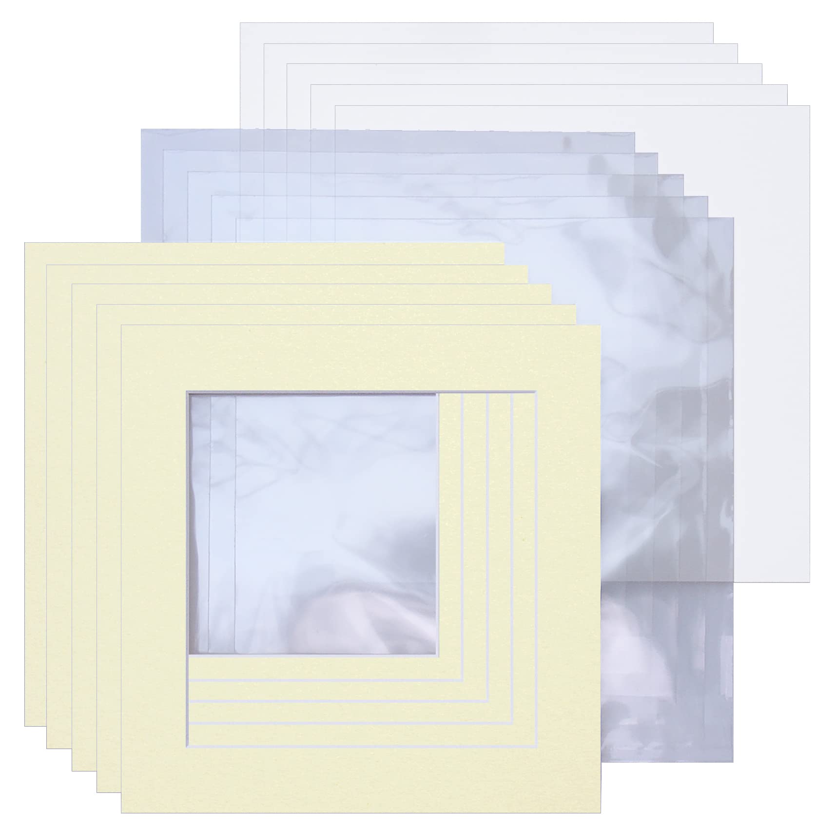 Picture Mounts with Backs & Bags, Frame Size 12 x 12, Choice of Picture Size and Colour, Pack of 5 [Ivory/Cream, 12 x 12 to fit 8 x 8] — image 1