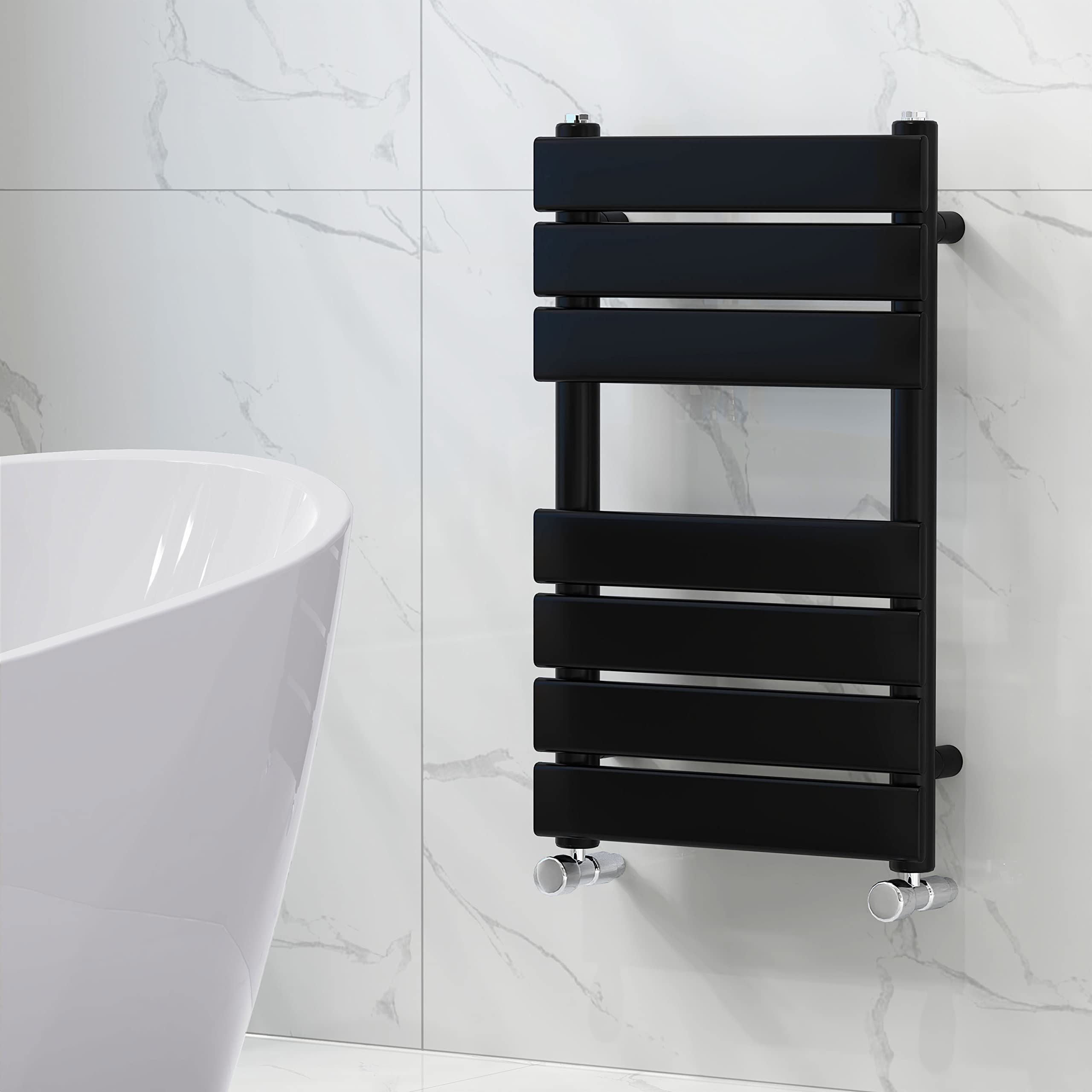 NRG Bathroom Flat Panel Heated Towel Rail Radiator Modern Central Heating  Warmer Wall Mounted Ladder Rad 650×400mm Black