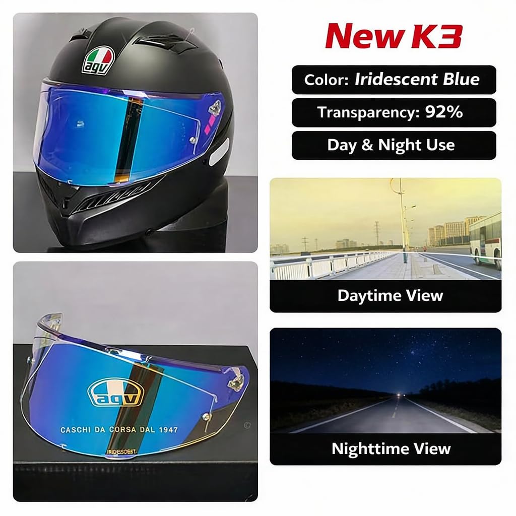 StableNeino New K3 Visor Replacement Face Shield for AGV K3 Helmet DOT (E2206) Anti-Glare Tinted Visor Lens Only Compatible with Small, Medium, Large Sizes (Aurora Blue) : Automotive