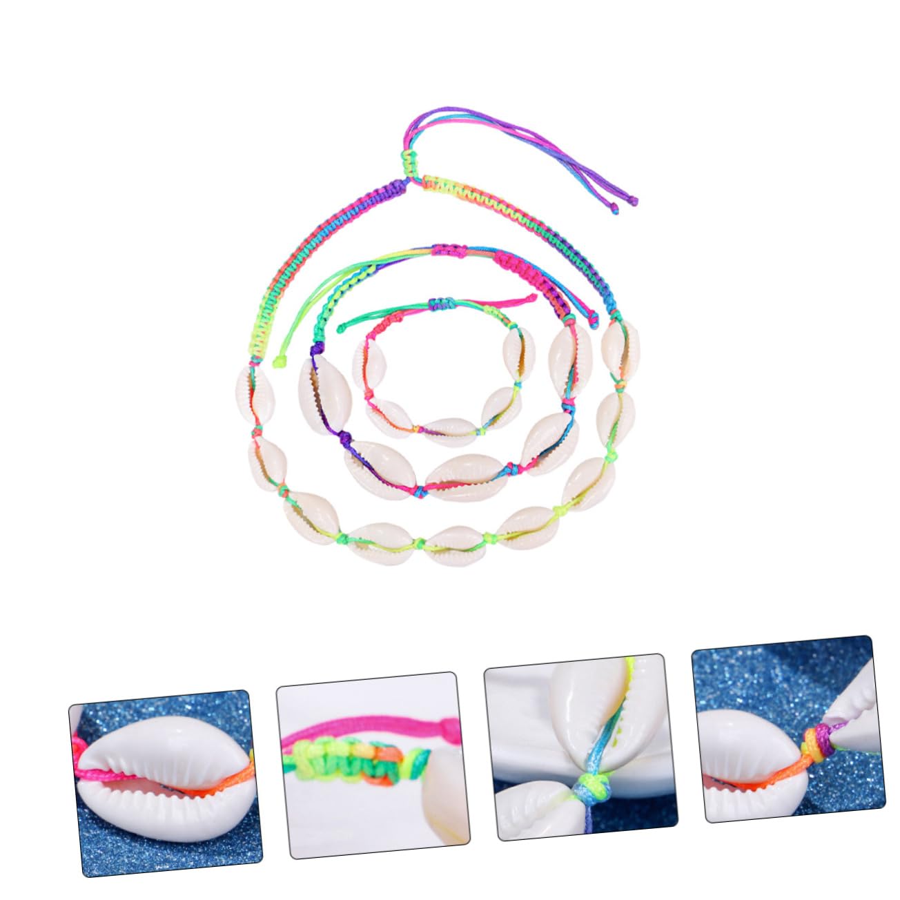 Accesorios 1 Juego de tobillera de concha colgante de concha joyería para mujer collar de cuentas bohemio cuerda trenzada