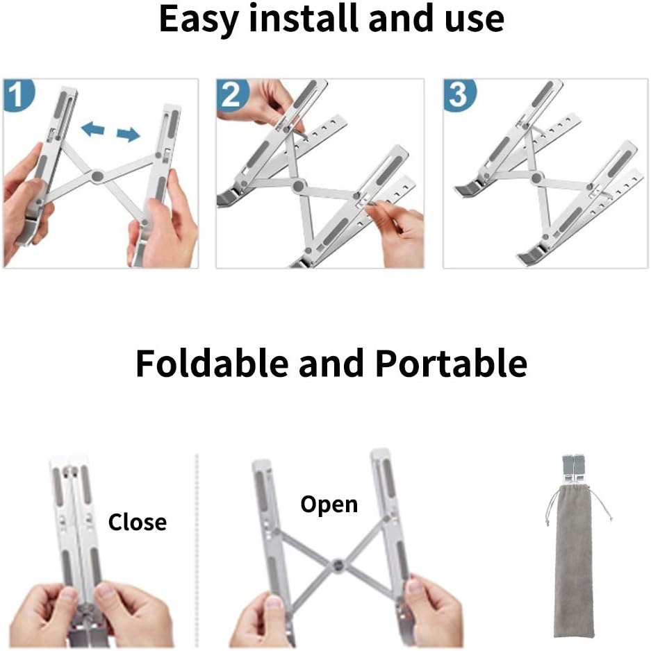 Laptop Stand,Portable Adjustable Aluminum Desktop Holder Ergonomic Foldable Universal Notebook Riser Tray，10-15.6" Laptop Tablet (Silver)