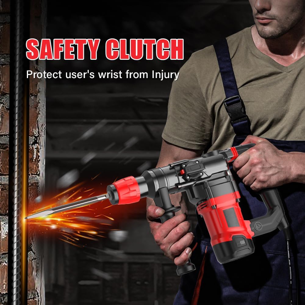 1-1/4" SDS-Plus Rotary Hammer Drill for Concrete, 13 Amp Corded Heavy Duty Rotary Hammer with Safety Clutch, 4 Functions Variable Speed, Includes Chisels, Drill Bits