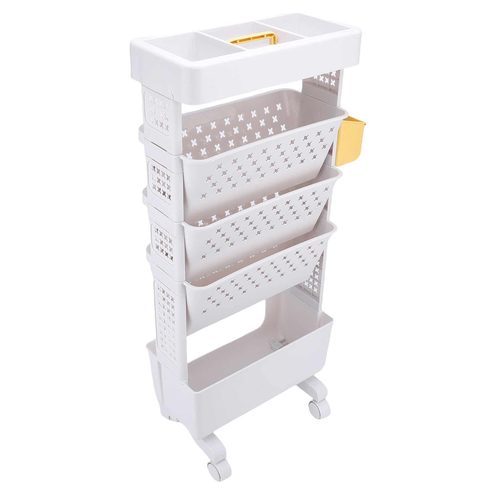 Wózek na Książki na Kółkach Wielopoziomowy, Solidny, Ruchomy Organizer do Przechowywania w Sypialni biurowej. Materiał PP. Wysokość 85 Cm (WHITE)