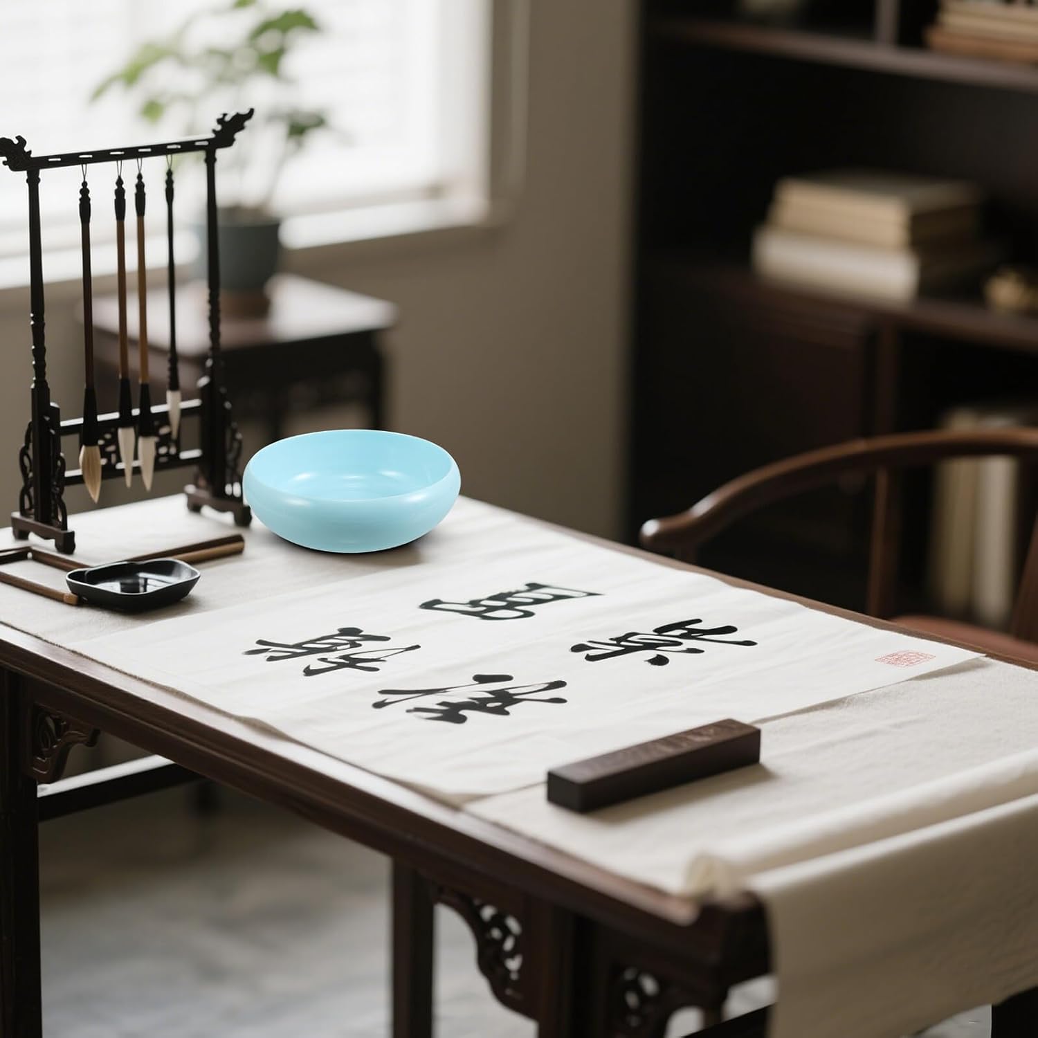SMASOLO Imitation Jade Calligraphy Ink Dish Sumi Brush Cleaner Large Plastic Brush Washer Water Container for Painting and Writing