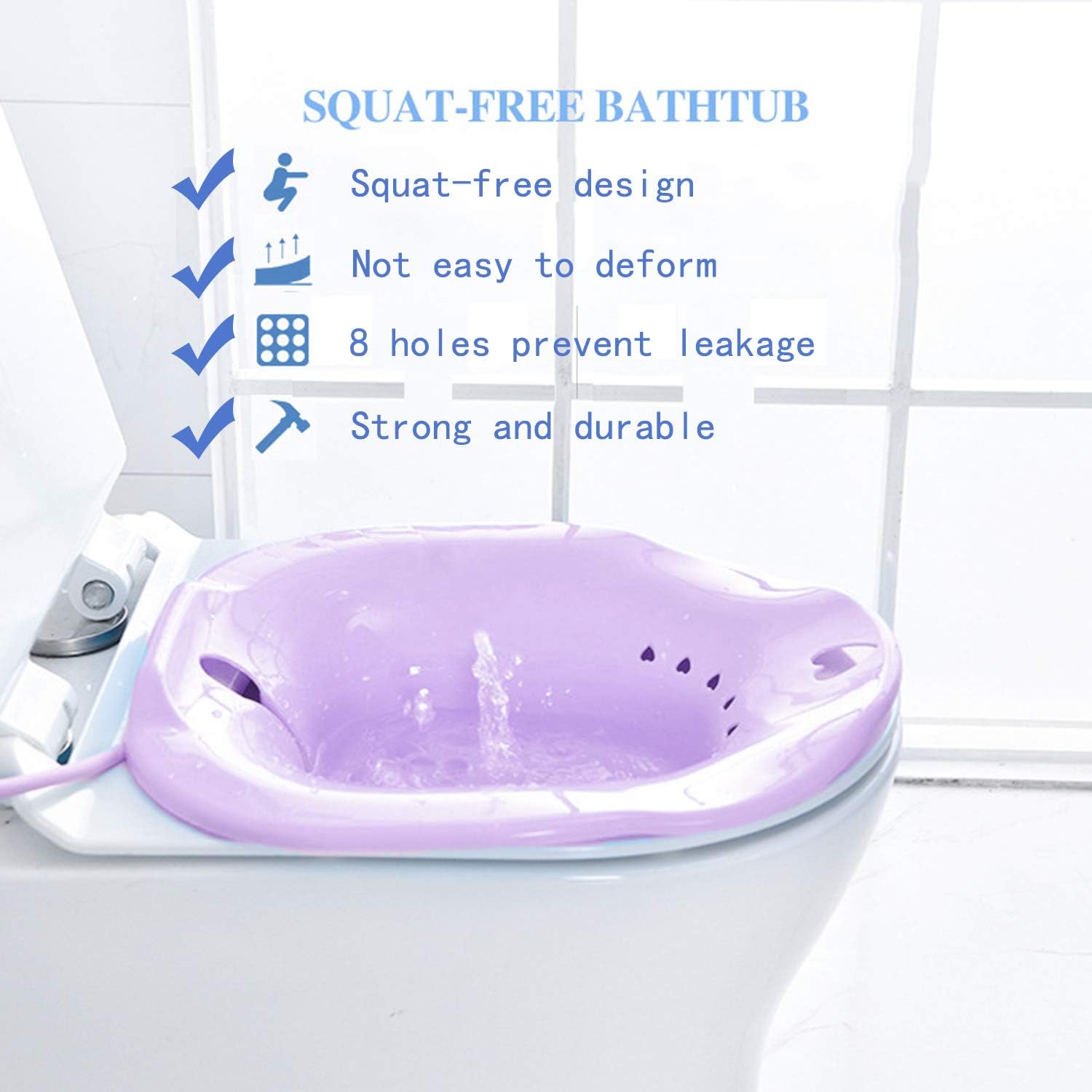 ELEBOX Sitz Bath for Toilet with Massage Hand Flusher, Toilet Seat Hemorrhoids Soak Treatment and Vaginal Steam Postpartum Care for Women Purple