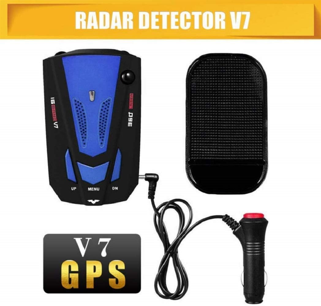 Maso V7 Radar Detector with anti-slip mat and power cable connected