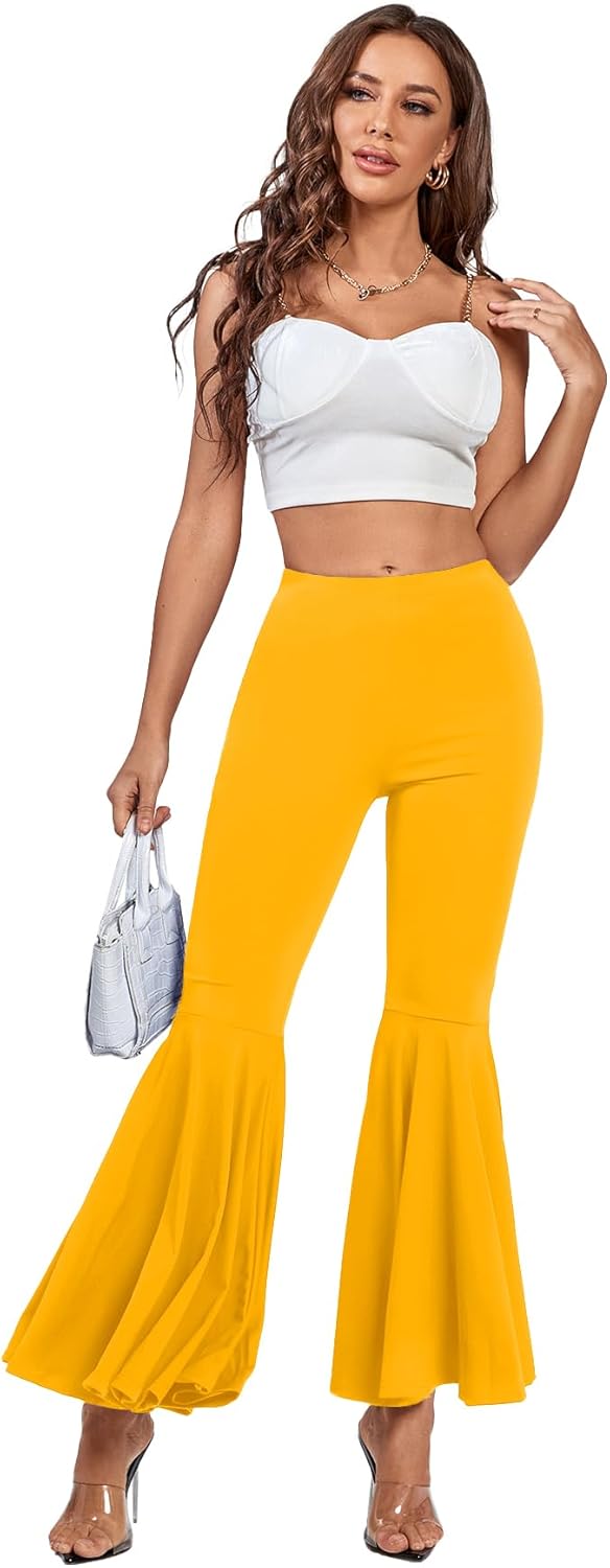 LYANER Women's Casual High Waist Ruffle Flare Pants Wide Leg Solid Stretchy Bell Bottom - Image 4