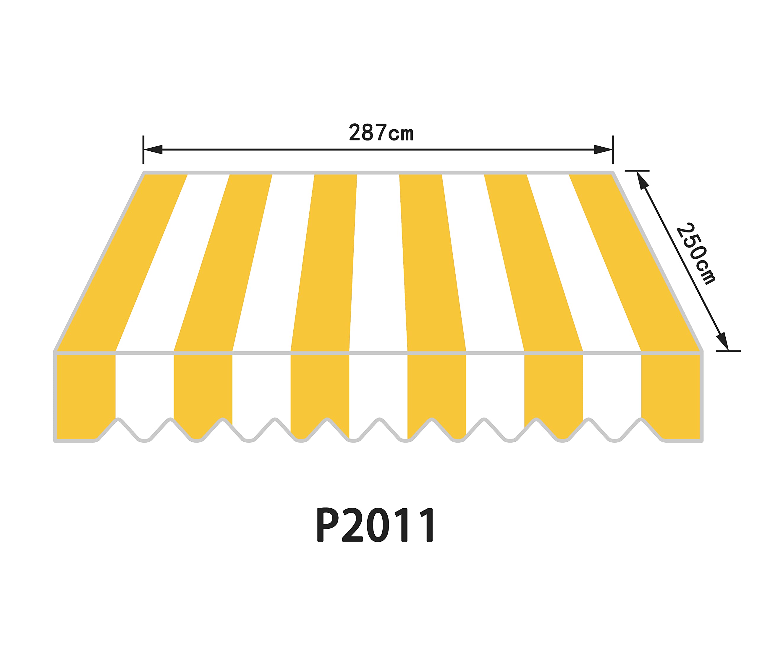 home & trends markisen Markisentuch Markisenbespannung Zeltstoffe Sonnenschutz Ersatzstoffe Markisenstoffen Diverse Farben mit Volant fertig genäht mit Umrandung (3 x 2.5 m, P2011-gelbe und weiße Streifen) Ed.Meier-Style Other options:No logo Verkehrssicherheit und Gesundheit