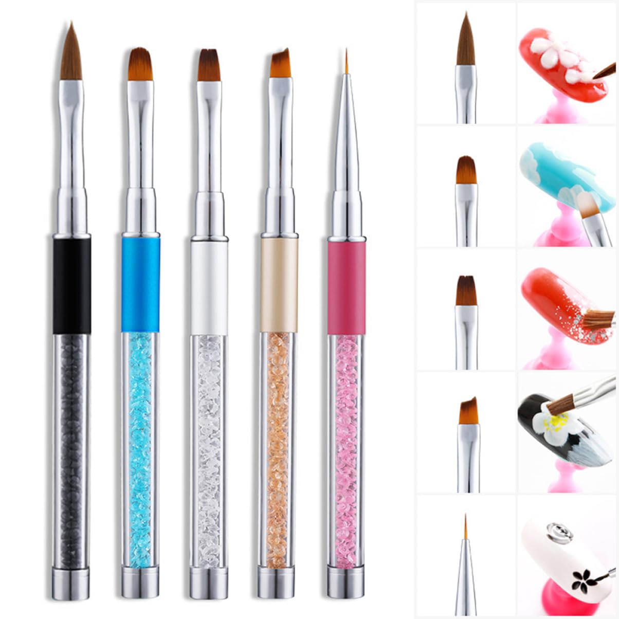 Beavorty 2 Set Di Penna Per Nail Art Con Manico E Strass Set Completo Di Strumenti Per Manicure Per Salone Di Casa 5 Pezzi * 2