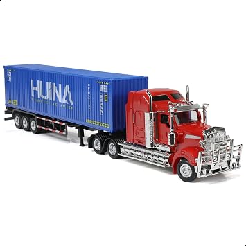 Semi Truck Toy with Trailer, 1/50 Scale Kenworth W900 Diecast Model Trucks, Alloy Metal Semi Truck and Trailer Gifts for Boys Adult Model Car Collector Red-Blue