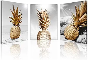 Lapremoly Large Wall Decor for Kitchen Dining Room Artwork Black And White Wall Painting 3 Piece Canvas Wall Art For Living Room Beach Scenery Pineapple Pictures Restaurant Framed Wall Decoration