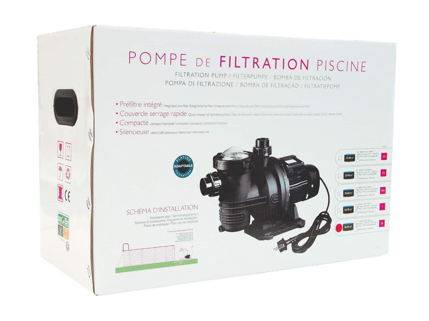 Pompe Filtration Piscine - PRO - Puissance 1.5CV - Débit 18m3/h - Couvercle QuickLock sans Vis - Fournie avec raccords 50 - (à Utiliser en complément d'un Filtre à Sable ou à Cartouche) Noir