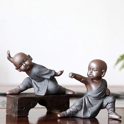 Miniatura 3 de KINGZHUO Estatuilla de Buda en miniatura de cerámica, pequeña y linda estatua de Buda, figura de monje, manualidades creativas para bebés, adornos