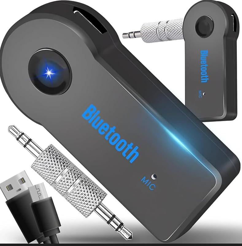 Ricevitore Audio Bluetooth con Microfono, Adattatore Wireless Jack 3.5mm, Nero