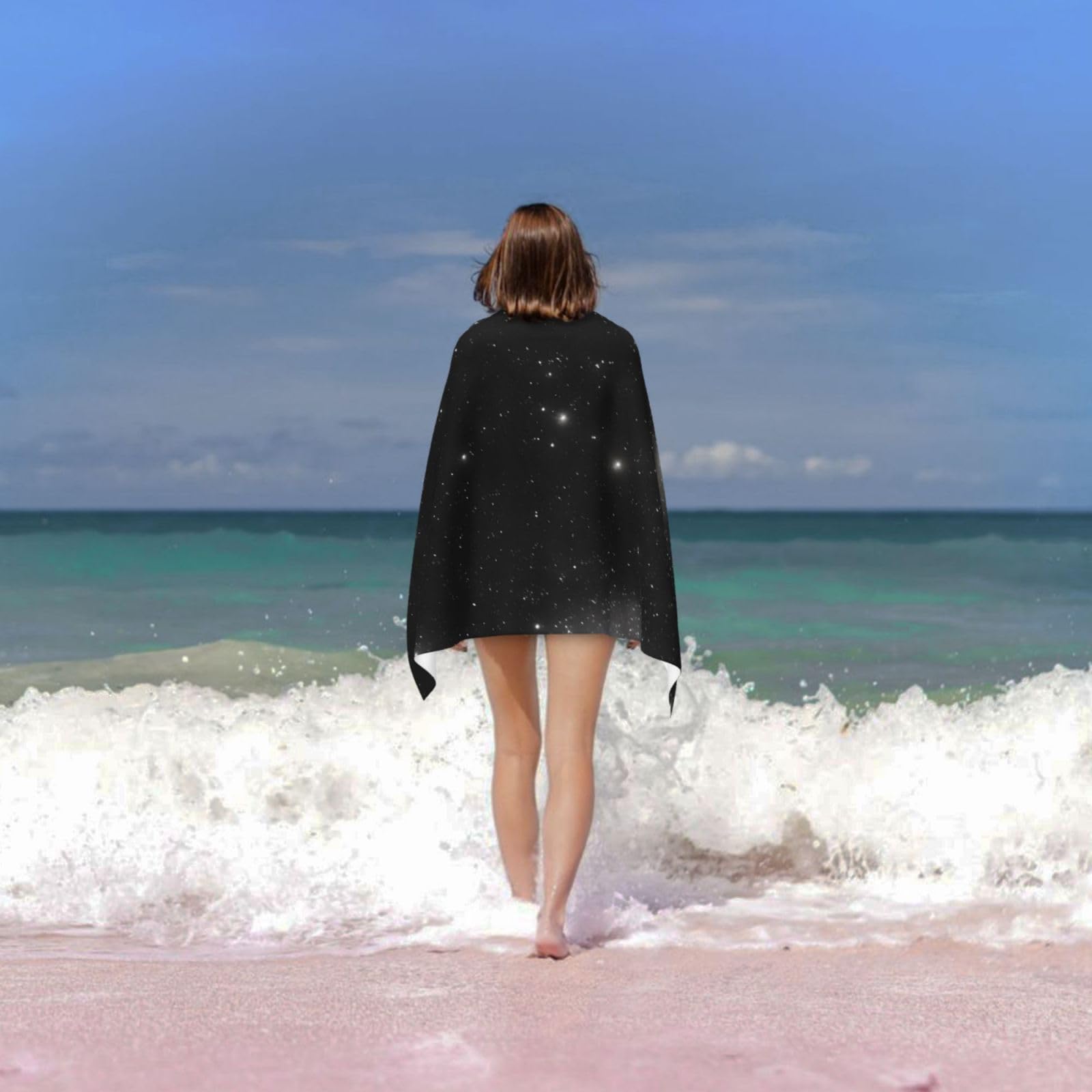 Schwarz-weißes Galaxie-Badetuch Bedrucktes Badetuch für Damen, schnelltrocknende Mikrofaser, 100% Polyester, Reise-, Strand- und Poolhandtuch.