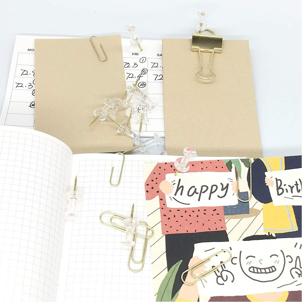 Gold Paper Binder Clips Push Pins Sets Desk Accessories for Office School Home Supplies