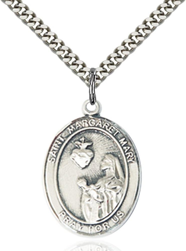 Bonyak Jewelry St. Margaret Mary Alacoque Hand-Crafted Oval Medal Pendant in Sterling Silver