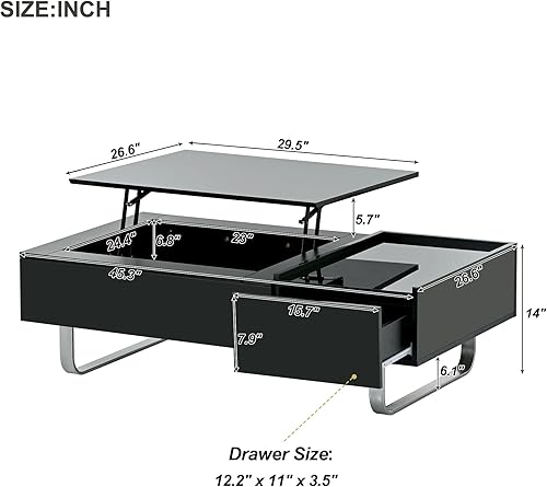 Miniatura 116 de Mesa de centro moderna con 2 cajones de almacenamiento y estantes de exhibición, mesa de cóctel rectangular con luces LED de 16 colores, ideal para