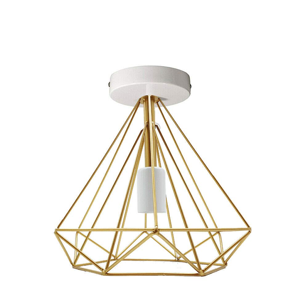 Geometric Metal Cage Ceiling Light Fixture - Industrial Style Flush Mount with E27 Bulb Holder, Wide Light Coverage, Rust-Resistant, Easy Installation, Eco-Friendly Design for Home Office Bedroom