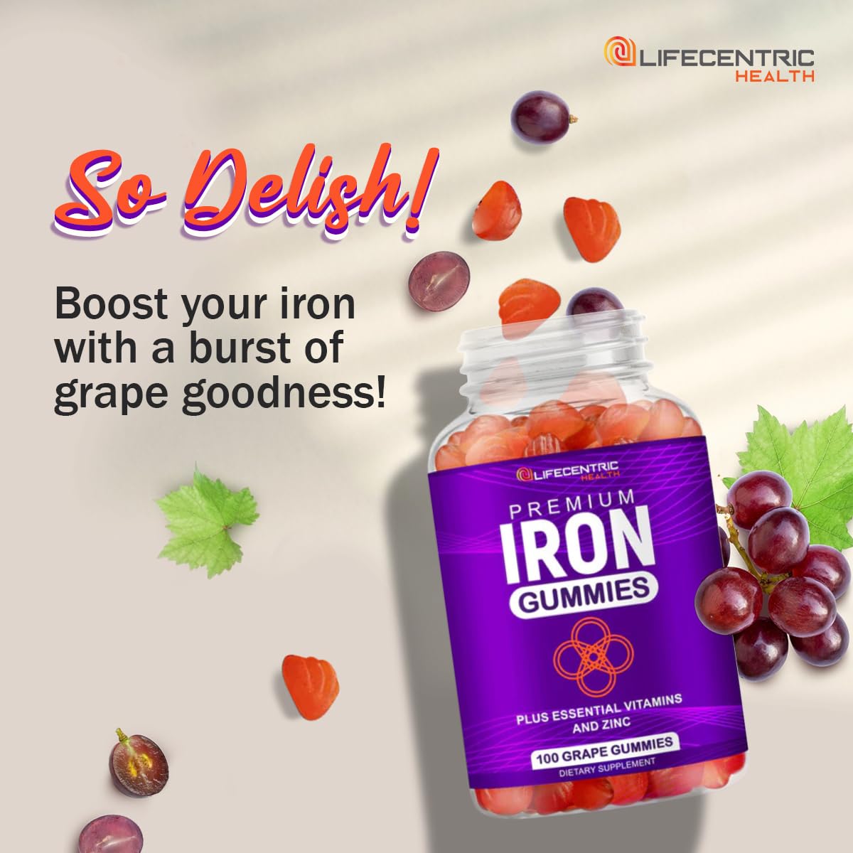 LifeCentricHealth Iron Gummies | Biotin Zinc Vitamin B Folic Acid Gummies | Vegan Gluten Free for Women & Men — Amazon image 10