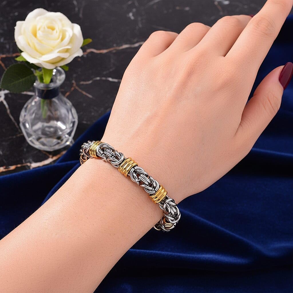 SHOP LC DELIVERING JOY Fashionable TwoTone Byzantine Chain Bracelet in ION Plated Yellow Gold and Stainless Steel 8.00 In Christmas Gifts