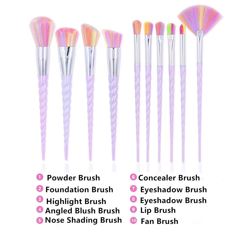 Xixiw Unicorn Makeup Brushes Set Make up Brushes Professional Foundation Powder Eyeshadow Blending Concealer Cosmetics Tools Brushes Kit with Case (10 Pcs), Light Purple