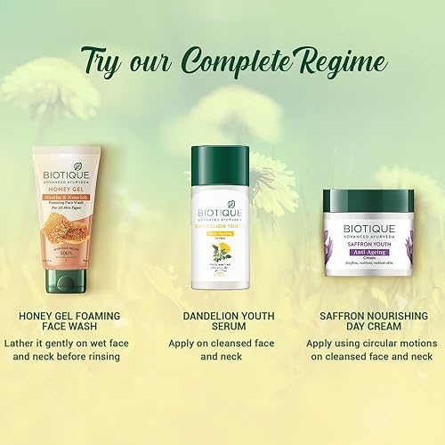 Miniatura 8 de Biotique Bio Dandelion Visibly Ageless Serum Para Todo Tipo de Piel, 1.4 fl oz