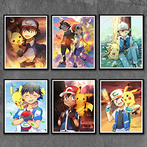 Pokemon Pikachu Picture Poster XY Series Japanese Anime Cute Canvas Prints Wall Art Boy Bedroom Bedside layout Nursery Decor, No Frame 8 x 10, Set of 6 (Pokemon Pikachu 6)